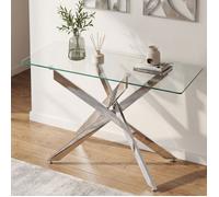 COSTWAY Table Console pour Entrée en Verre Trempé Transparent , Cadre en Métal Robustes L115 x l45 x H78 CM Argent