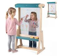 COSTWAY - Table d'activités pour enfants, chevalet pour enfants avec plateau de dessin et auvent, plateau de dessin, rouleau de papier, godets de peinture, bacs de rangement, table de dessin pour enfa