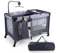 COSTWAY, table d'appoint 3 en 1, lit de voyage pour enfants, lit de voyage avec matelas, table à langer et arche d'éveil, berceau, lit pour bébé dès la naissance, couleur gris