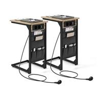 COSTWAY Table d'Appoint, Bout de Canapé en Forme de C avec 2 Prises et 2 Ports USB, Pochette de Rangement, Station de Charge, Table de Chevet Lot de 2 pour Petit Espace, Chambre, 40 x 30 x 60 cm