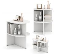 COSTWAY Table d'Appoint Demi-Ronde à 2 Niveaux pour Salon et Chambre | Chevet de Lit Demi-Lune avec Étagères Ouvertes, Petite Table Basse Compacte, 38 x 38 x 48,5 cm, Blanc
