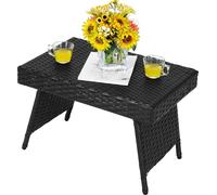 COSTWAY Table d'appoint d'extérieur pliable, table de jardin en polyrotin, table de balcon résistante aux intempéries, table basse 60 x 40 x 40 cm Noir