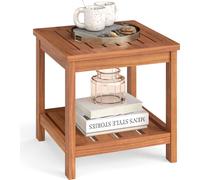 COSTWAY Table d'appoint en bois, table de jardin avec compartiment de rangement, table en bois, petite table de balcon, table basse pour jardin, balcon, terrasse, 45 x 45 x 44 cm
