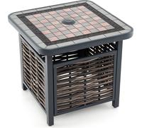 COSTWAY Table d'appoint en poly rotin, table de jardin avec plateau en résine et trou pour parasol, table de balcon résistante aux intempéries 55 x 55 x 50 cm