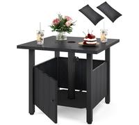 COSTWAY Table d'appoint Outdoor résistante aux intempéries, table de jardin en métal avec trou pour parasol & 2 sacs de sable, petite table de balcon, table basse 55,5x55,5x48cm