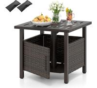 COSTWAY Table d'appoint Outdoor résistante aux intempéries, table de jardin en poly rotin avec trou pour parasol, petite table de balcon, table basse 55,5 x 55,5 x 47,5cm