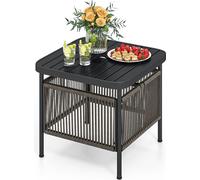 COSTWAY Table d'appoint Outdoor résistante aux intempéries, table de jardin en polyrattan avec trou pour parasol, petite table de balcon, table basse 56 x 56 x 49cm