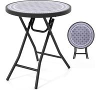 COSTWAY Table d'appoint pliante, Table de jardin pliante résistante aux intempéries, Table de balcon ronde avec plateau de table en verre trempé 46x46x48cm Gris