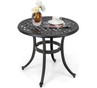 COSTWAY Table d'appoint, table de balcon résistante aux intempéries avec repose-pieds réglables, table de jardin ronde en fonte d'aluminium 60x60x53cm brun antique