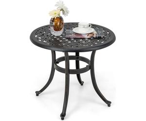 COSTWAY Table d'appoint, table de balcon résistante aux intempéries avec repose-pieds réglables, table de jardin ronde en fonte d'aluminium 60x60x53cm brun antique