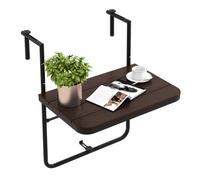 COSTWAY Table de Balcon Suspendue en HIPS et Métal Pliable avec Hauteur Réglable, Revêtement Antirouille, Charge 30KG, Café