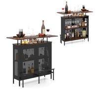COSTWAY Table de Bar, Ilot Central Cuisine, Cadre en Métal, Pieds Réglables, Supports à Verres, Étagères, Repose-Pied en Métal, Mange Debout pour Cuisine, Bistrot (Marron Rustique)