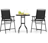 COSTWAY Table de bistrot 3 pièces avec 2 chaises pliantes & trou pour parasol, ensemble de meubles de jardin, salon, ensemble de jardin noir