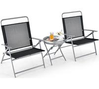 COSTWAY Table de bistrot avec 2 chaises, ensemble de balcon pliable, ensemble de meubles de jardin 3 pièces, hauteur d'assise basse, ensemble de sièges Ensemble de meubles de balcon Ensemble de jardin