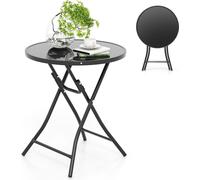 COSTWAY Table de bistrot pliante, table de jardin avec plateau en verre, table de terrasse 59x59x67cm