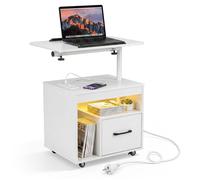 COSTWAY Table de Chevet avec Plateau Basculant Rotatif, Tiroir & Étagère, Station de Charge, pour Chambre, Salon, Bureau, Blanc