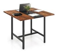 COSTWAY Table de Conférence, Table de Réunion pour 4 Personnes avec Plateau Épaissi et Structure Métallique Robuste, Table de Séminaire Industrielle pour Bureau, Salle de Réunion (Marron Rustique)