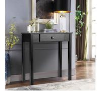 COSTWAY Table de Console avec Tiroir, Meuble d'Entrée avec Pieds en Bois Massif pour Salon Couloir, Noir