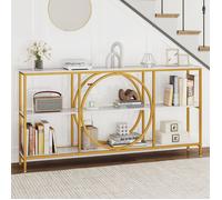 COSTWAY Table de Console XXL- 3 Niveaux 180 x 30 x 90 cm (L x l x H) Effet Marbre Cadre en Métal Doré