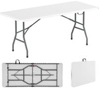 COSTWAY Table de jardin 180x74cm, Table de camping pliante, Table pliante avec plateau HDPE & poignée de transport, Table de balcon pour 6-8 personnes, Blanc