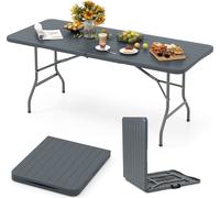 COSTWAY Table de jardin 180x74cm, Table de camping pliante, Table pliante avec plateau HDPE & poignée de transport, Table de balcon pour 6-8 personnes, Table de buffet, Gris