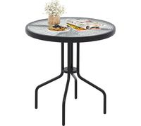 COSTWAY Table de jardin 70x70x71cm, table de bistrot en verre trempé avec trou pour parasol, plateau de table, table ronde de balcon, table de terrasse, table à manger d'extérieur