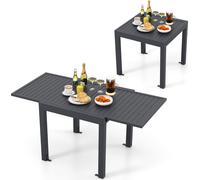 COSTWAY Table de jardin alu 80/160x80cm extensible, table de salle à manger résistante aux intempéries, table de terrasse rectangulaire avec plateau en lattes pour 4-6 personnes
