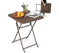 COSTWAY Table de jardin aspect rotin, table pliante, petite table de repas 60x60x72cm, table de balcon pliante avec plateau HDPE, table de camping carrée