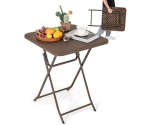COSTWAY Table de jardin aspect rotin, table pliante, petite table de repas 60x60x72cm, table de balcon pliante avec plateau HDPE, table de camping carrée