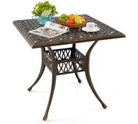 COSTWAY Table de jardin avec trou pour parasol, 80x80x75cm, table de balcon carrée en alu, table de terrasse résistante aux intempéries pour 4 personnes, table à manger d'extérieur jardin