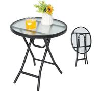 COSTWAY Table de Jardin Bistro Pliante φ46 x 47cm en Verre et Acier pour Intérieur Extérieur Patio Balcon Terrasse Charge 50 kg Noir