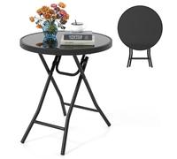 COSTWAY Table de Jardin Bistro Ronde Pliante de 46 cm, Table Basse Extérieur avec Plateau en Verre Trempé, Cadre en Métal Robuste pour Patio Balcon Terrasse, Charge 50 kg (Noir)