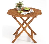 COSTWAY Table de Jardin Octogonale en Bois Massif, Table d’Appoint Extérieure Ø 90CM en Cadre X avec Trou pour Parapluie et Plateau à Lattes Spacieux, pour Balcon Patio Salle à Manger