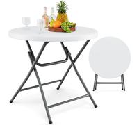 COSTWAY Table de jardin pliante, Ø81cm Table pliante avec plateau HDPE, table ronde de balcon, table de terrasse pour balcon, jardin, terrasse, blanc
