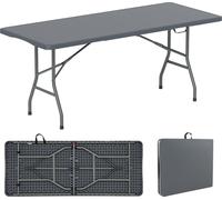 COSTWAY Table de jardin pour 6-8 personnes 180x74cm, Table de camping pliante, Table pliante avec plateau HDPE & poignée de transport, Table de balcon, Table de fête Gris