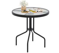 COSTWAY Table de Jardin Ronde 70 CM, Table Basse de Patio en Verre Trempé avec Cadre en Métal Robuste et Trou pour Parasol, Extérieur pour Jardin Balcon Cour, Noir