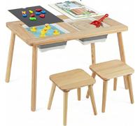 COSTWAY Table de jeu 6 en 1 pour enfants, table sensorielle avec plateau et 2 bacs, table pour enfants avec 2 chaises, table à eau et à sable pour enfants à partir de 3 ans