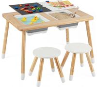COSTWAY Table de jeu 6 en 1 pour enfants, table sensorielle avec plateau et 2 bacs, table pour enfants avec 2 chaises, table à eau et à sable pour enfants à partir de 3 ans