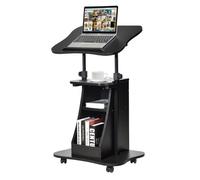 COSTWAY Table de Lit pour Ordinateur à Roulettes Hauteur Réglable 66-110CM Angle Inclinable avec 2 Rangements pour Bureau,Domicile
