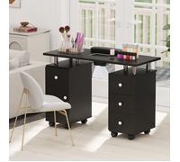 COSTWAY Table de Manucure Mobile avec Aspirateur - 3 Sacs à Poussière, Repose-Poignet, 4 Tiroirs 8 Roulettes Verrouillables Noir
