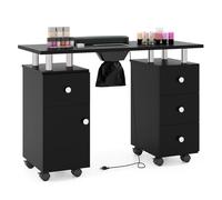 COSTWAY Table de Manucure Mobile Collecteur de Poussière Électrique (Noir) | Bureau de Technicien Ongulaire Mobile avec 3 Sacs à Poussière Repose-Poignet Tiroirs, pour Salon de Beauté, 108 x 45 x 76 cm