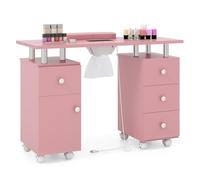 COSTWAY Table de Manucure Mobile Collecteur de Poussière Électrique (Rose) | Bureau de Technicien Ongulaire Mobile avec 3 Sacs à Poussière Repose-Poignet Tiroirs, pour Salon de Beauté, 108 x 45 x 76 cm