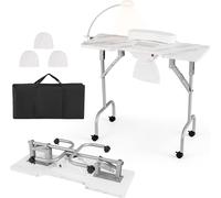 COSTWAY Table de manucure pliable avec collecteur de poussière électrique, bureau portable pour prothésiste ongulaire avec lampe LED Blanc