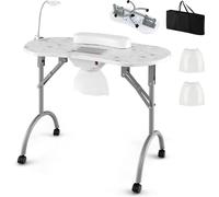 COSTWAY Table de manucure pliable avec collecteur de poussière électrique, table cosmétique portable avec lampe de table LED pliable, repose-poignet Blanc