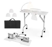 COSTWAY Table de Manucure Pliante avec Collecteur de Poussière Électrique, avec Lampe LED Coussin pour Poignet Client, Blanc