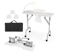 COSTWAY Table de Manucure Pliante avec Collecteur de Poussière Électrique, Bureau d’Esthéticienne avec Lampe LED Coussin pour Poignet Sac de Transport 4 Roues Verrouillables (Blanc,90 x 40 x 77 cm)