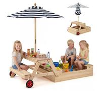 COSTWAY Table de Pique-Nique Enfant avec Parasol Amovible et Bac à Sable