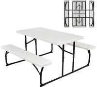 COSTWAY Table de pique-nique pliante avec bancs, 136 cm Set de table de camping pour l'extérieur, Set de table de bière pour terrasse, jardin (blanc)