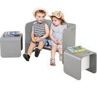 COSTWAY Table d'enfant 3 pièces avec 2 chaises Bouleau, Groupe de sièges pour enfants en bois peu encombrant, Groupe de sièges pour enfants, Meubles pour enfants Jardin d'enfants Gris