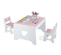 COSTWAY Table Enfant avec 2 Chaises & 2 Tiroirs, Rose | Plateau Spacieux et Découpe Ourson, Bureau pour Dessiner Jouer, Table d'Activité Montessori pour 3-6 Ans
